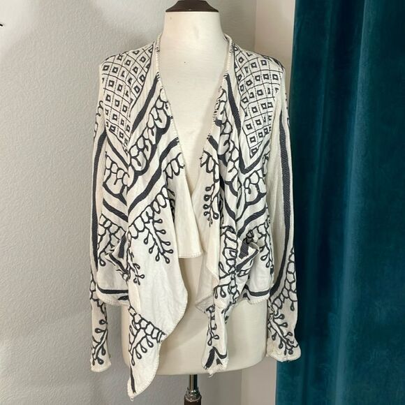 Johnny Was Biya Kiaskari Cropped Cardigan | cream/gray | size XS - Picture 2 of 10